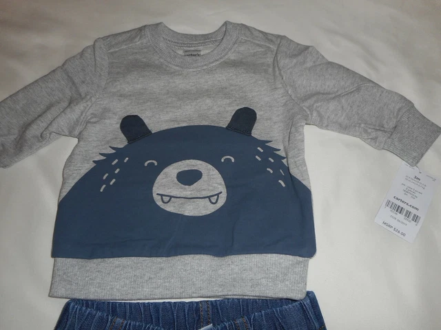 Carters 2-Piece Bear Pullover & Denim Pant Sets - Infant Baby Size 3 Months -New 3