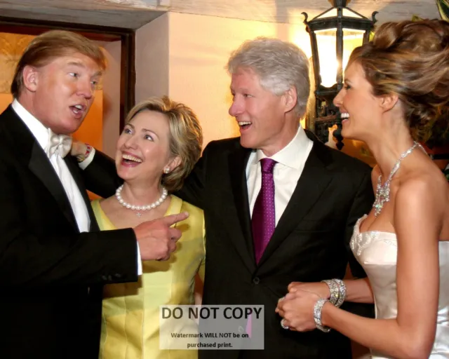 DONALD AND MELANIA TRUMP w/ BILL & HILLARY CLINTON IN 2005 - 8X10 PHOTO (OP-464)