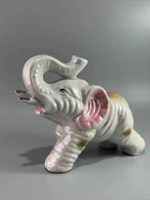 6" Mother of Pearl White/Pink/Gold Ceramic Lucky elephant figurine