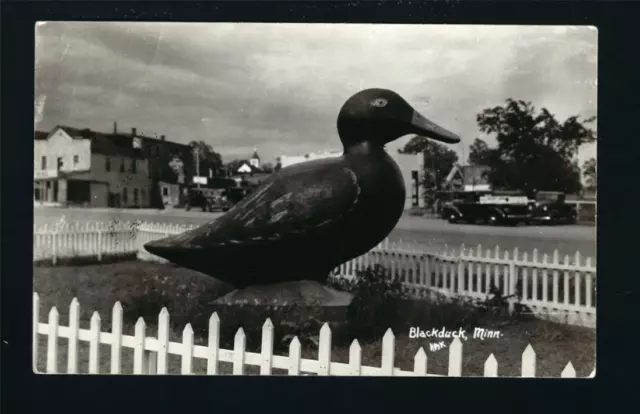 Blackduck Minnesota MN 1940s RPPC THE DUCK on Main St, Skelly Gas Station, Cars