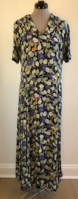 Flax Jeanne Engelhart Maxi Dress Birds Leaves Vintage Size Small