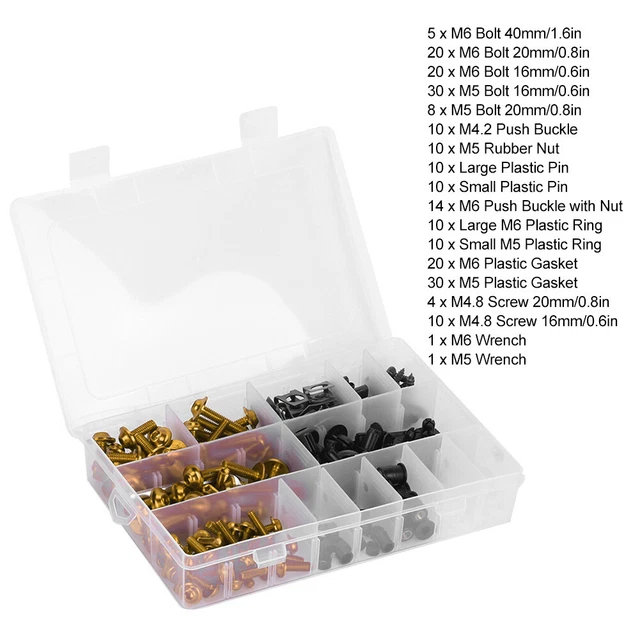 New 223pcs Motorcycle Fairing Bolts Set Windscreen Screws Nuts Motorbike