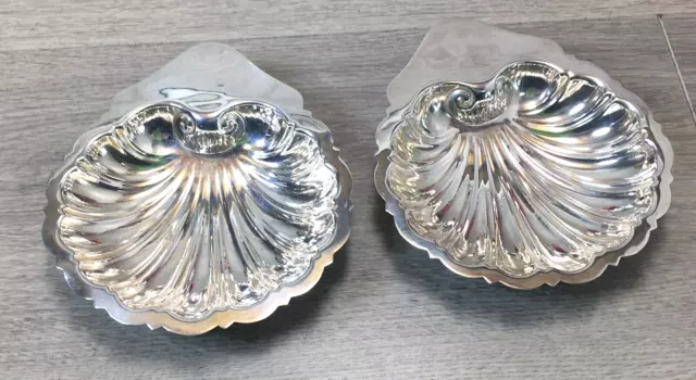 Vintage Clam Shell footed Dish Silver Plate Caviar Butter english x2