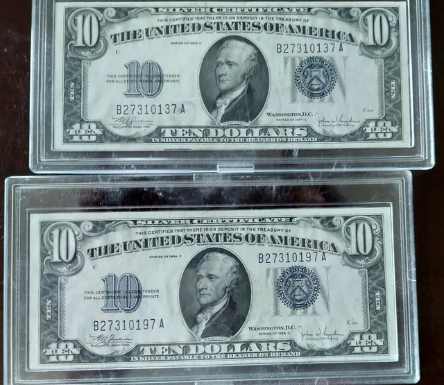 1934-C $10 Ten Dollar Note Blue Seal Silver Certificate Gem Uncirculated Unc