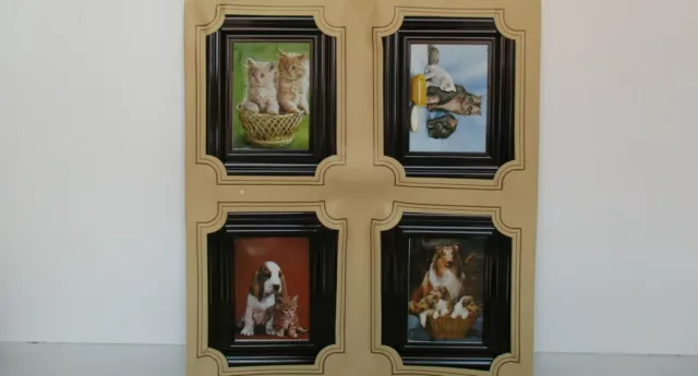 Bel Quadretto Cani Gatti A Rilievo Anni '80