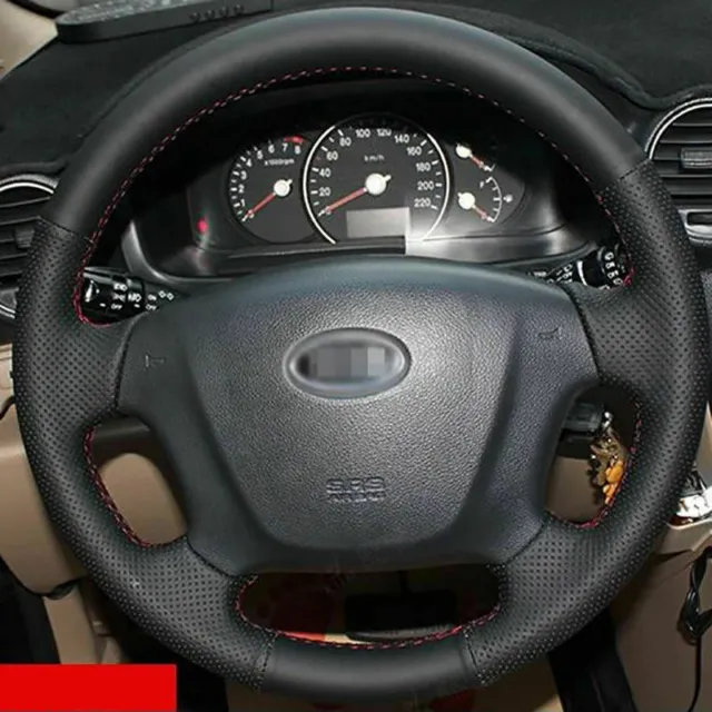 Anti Slip Black Leather Steering Wheel Stitch on Wrap Cover For Kia Carens 2011