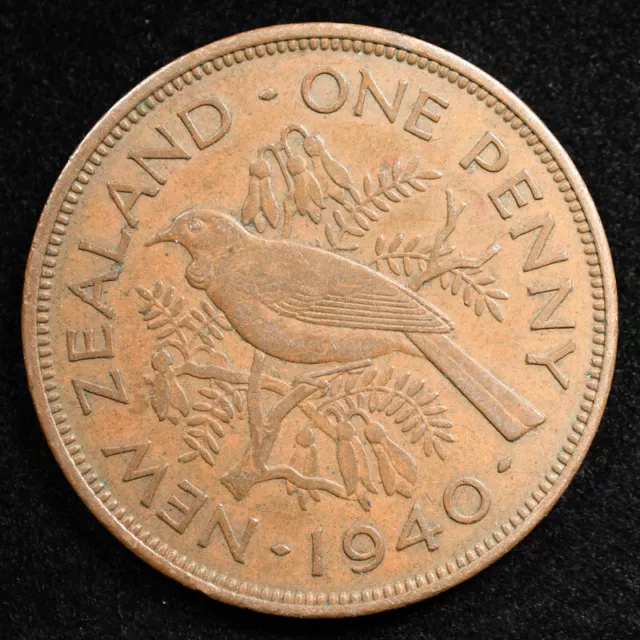 New Zealand 1 Penny 1940, Coin, Km# 21, George Vi, Tui Bird, Inv#E144