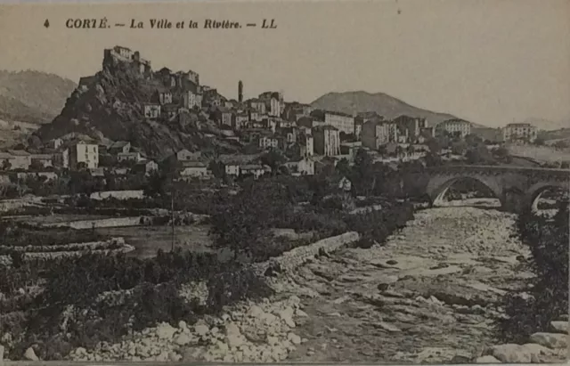 Cpa Corté(Haute Corse 20) La Ville Et La Rivière