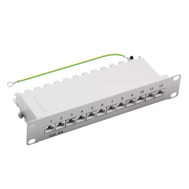 10" Patchpanel Cat.6A 500MHz 12-Port 1HE RJ45 geschirmt grau 10 Zoll Verteilerf.