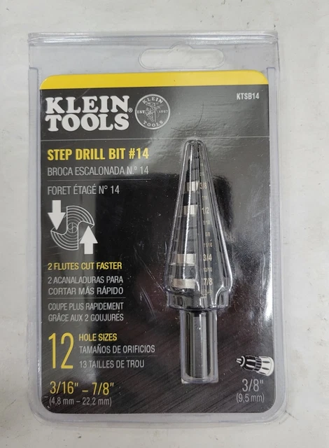 *NEW* KLEIN TOOLS KTSB14 3/16" - 7/8" Double-Flute Step Drill Bit #14 *NIB*