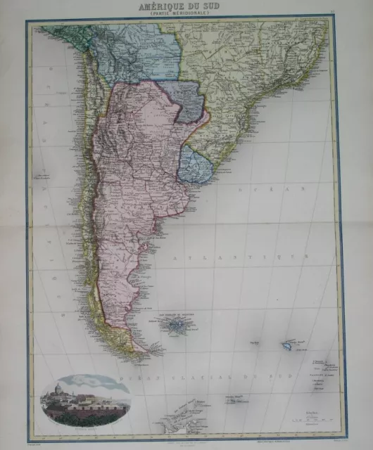1890 Xl Original Map South America Argentina Chile Bolivia Brazil Buenos Aires