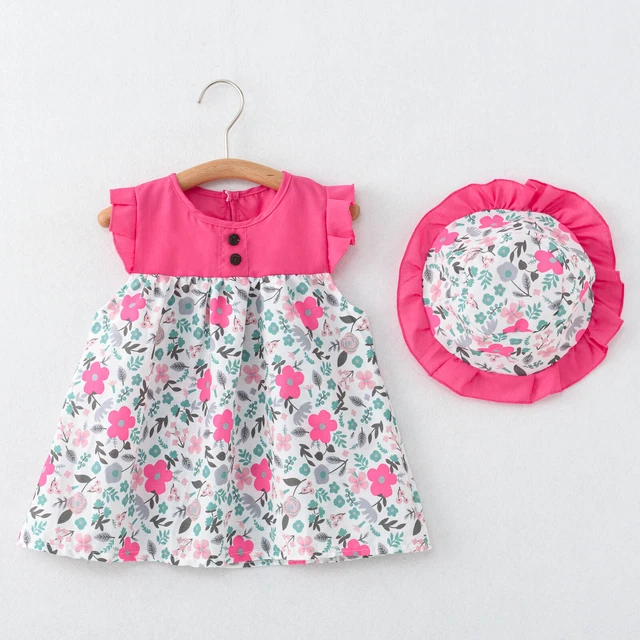Abito per bambina senza maniche gonna floreale fiocco carino dolce abito a sospensione