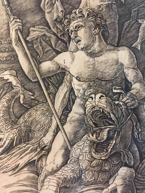 Très Belle Gravure Andrea Mantegna XIXe Sur Papier Vergé Bataille De La Mer AD 3