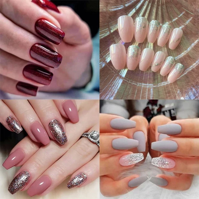 Nail Tips Press on Nails copertura completa fai da te media lunghezza bara francese unghie finte