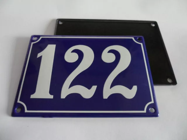 Antique French Blue  Genuine Enamel Porcelain House Door Number Sign / Plate 122