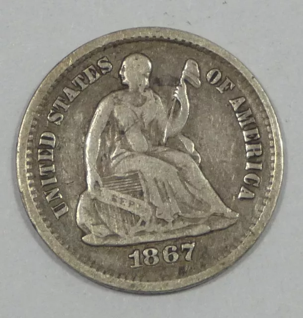 1867-S Liberty Seated Half Dime VERY FINE Silver 5c