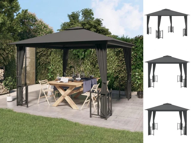 Pavillon Mit Seitenwänden & Doppeldach 3x3 M Anthrazit Garten