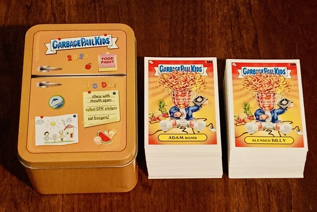 2021 Garbage Pail Kids Food Fight Complete 200 Card Base Set & Empty Yellow Tin