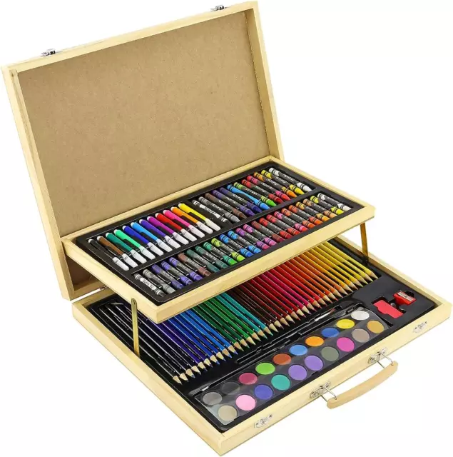 108 PC Wooden Art Case Colouring Pencils Painting Drawing Set Creativity Kids