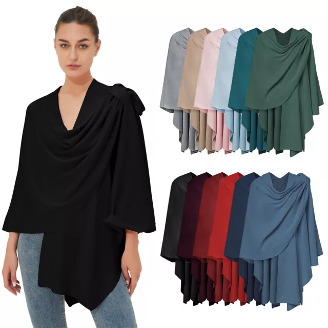 WOMEN KNITTED PONCHO Cape Shawl Wrap Casual Draped Sweater V Neck Scarf ...