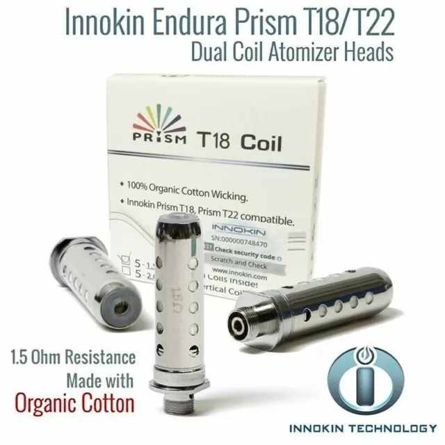 INNOKIN T18 T22 COILS Prism Endura 1.5ohm Replacement TANK Coil Heads 5 Pack UK