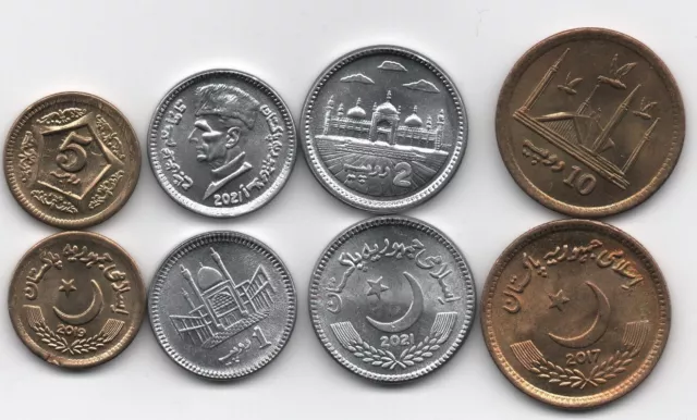 Pakistan - set 4 coins 1 2 5 10 Rupees 2017 - 2021 aUNC / UNC Lemberg-Zp