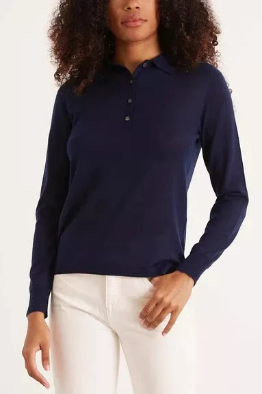 Nili Lotan Cashmere Navy Polo Sweater - L - NWT