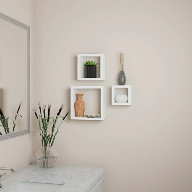 Set of 3 Floating Wall Shelves Cube Shaped Elegant Home Decor DIY Collage