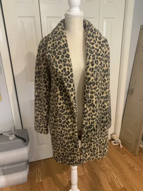 Calvin Klein Womens Petite Leopard Print Faux Fur Coat  sz PSmall, Good Shape