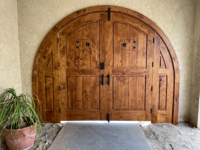 Rustic solid alder arched door gate wood story book castle winery hardware 3