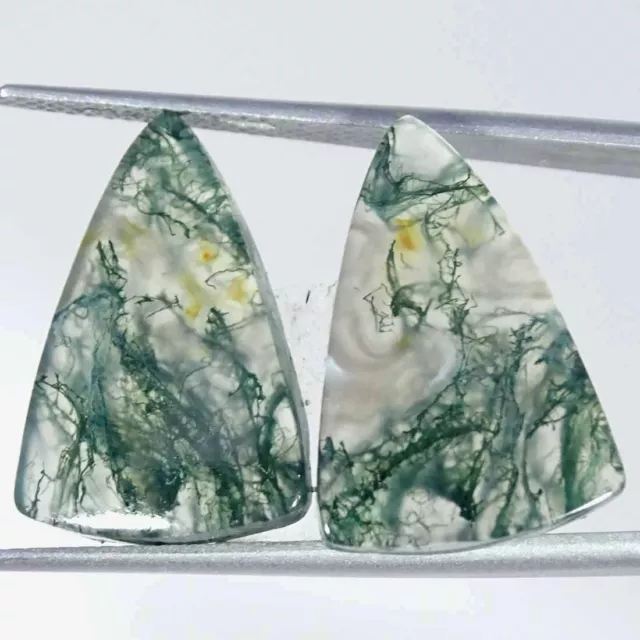 16.10Cts Natural Green Moss Agate Pear Pair Cabochon Loose Gemstone