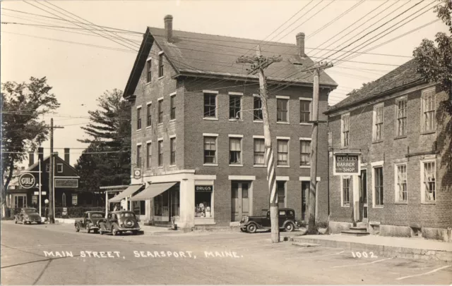 SEARSPORT, ME, MAIN STREET antique real photo postcard rppc MAINE c1920