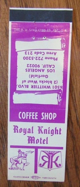Knight On Matchbook Matchcover: Royal Knight Motel (Los Angeles, California) C13