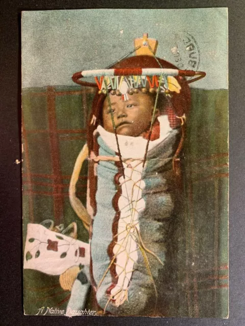 Postcard Native American Indian Baby in Papoose