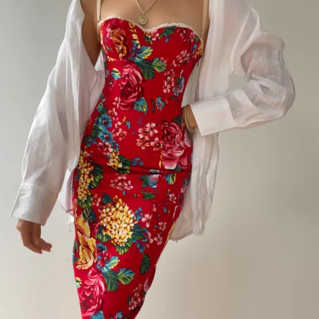 AUTH vintage D&G Dolce&Gabbana floral Printed bustier Dress 40it XXS