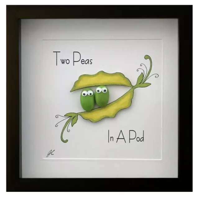 Pebble Art Pictures Two Peas In A Pod 3D Black Framed Gift Birthday Anniversary