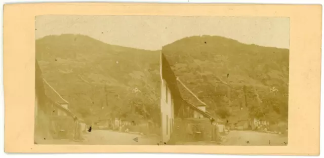 STEREO France, Mountain Village Interior to Identify, circa 1870 Vintage
