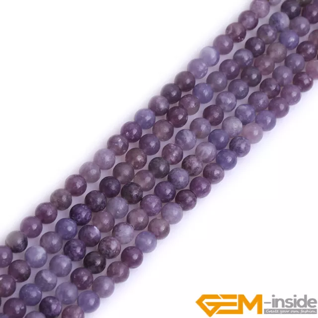 Natural Purple Lepidolite Gemstone Round Loose Beads For Jewelry Making 15" AU