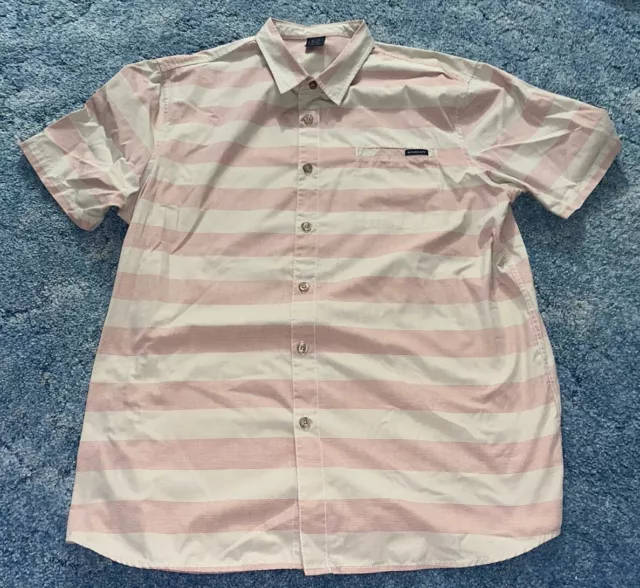 Mens Oakley Button Up Short Sleeve Collared Shirt. Sz XL Tan/red. Front Pocket