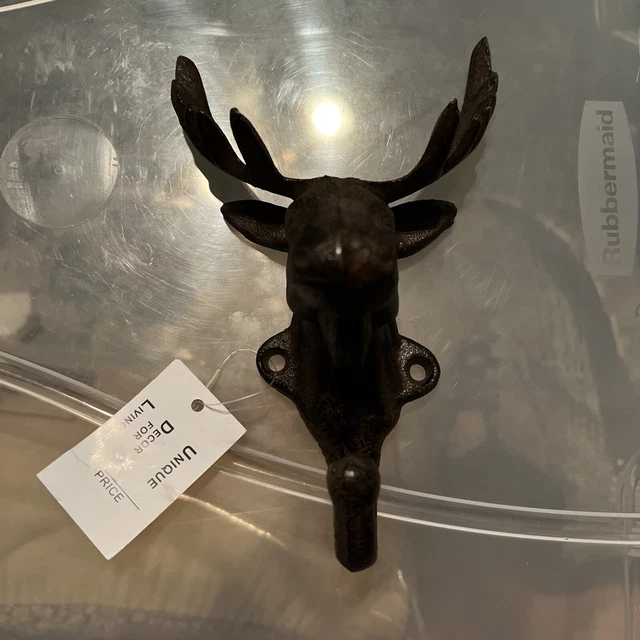 Deer Buck Elk Antlers Wall Coat Towel Hook Rack Cabin 6.5” Rustic Cast Iron