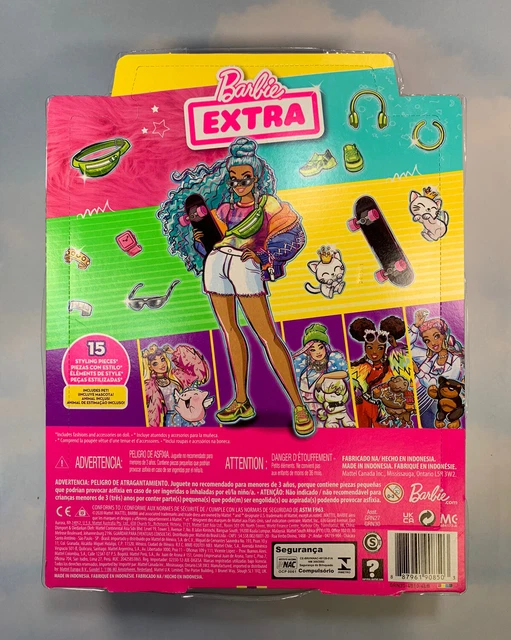 BARBIE EXTRA DOLL 4 Blue Curly Hair, Freckles, Skateboard, Two