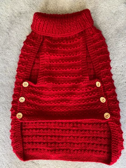 Brand New Handmade Red Knitted Dog Jumper Coat Small/Medium Includes UK P&P