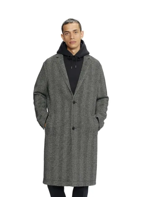 Ted Baker Men Herringbone Travers Overcoat Trench Wool Coat Size Uk L,XL Rrp£425