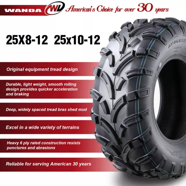 WANDA ATV Tires 25x8-12 25x8x12 Front 25x10-12 25x10x12 Rear 6PR Mud Tires [4PC] 3