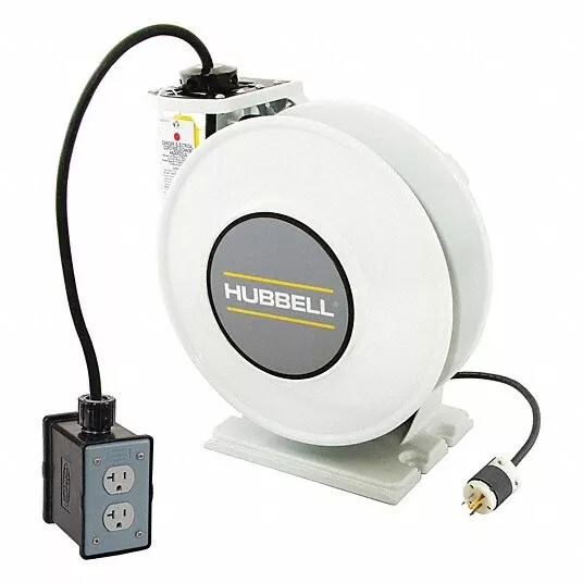 Carrete industrial blanco Hubbell con caja de salida portátil (2) receptáculo dúplex 20A