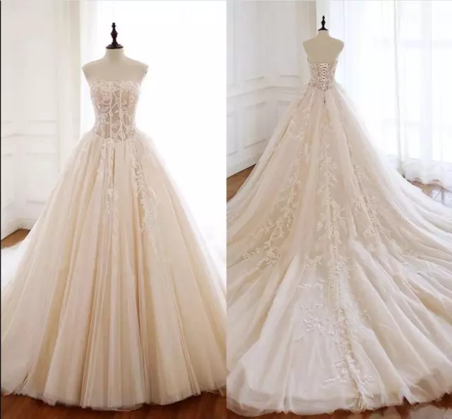 Sweetheart Wedding Dresses A Line Lace Appliques With Train Ivory Bridal Gowns