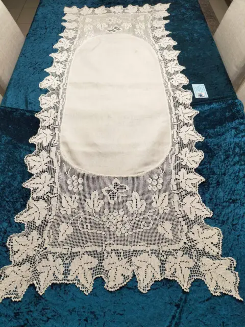 RARE Antique MARY CARD Design Filet Crochet Grapevine & Butterfly Runner CH #62