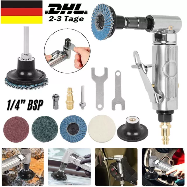 Druckluft Winkelschleifer 90° Stabschleifer 1/4" Schleifmaschine KFZ Werkzeugset