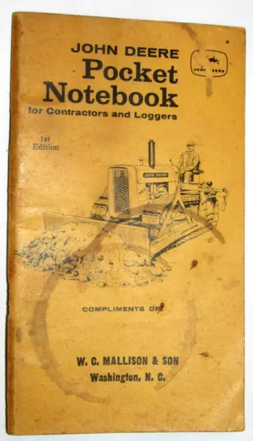 Vtg 1958 John Deere Pocket Notebook For Contractors And Loggers 1St Edition! Ref