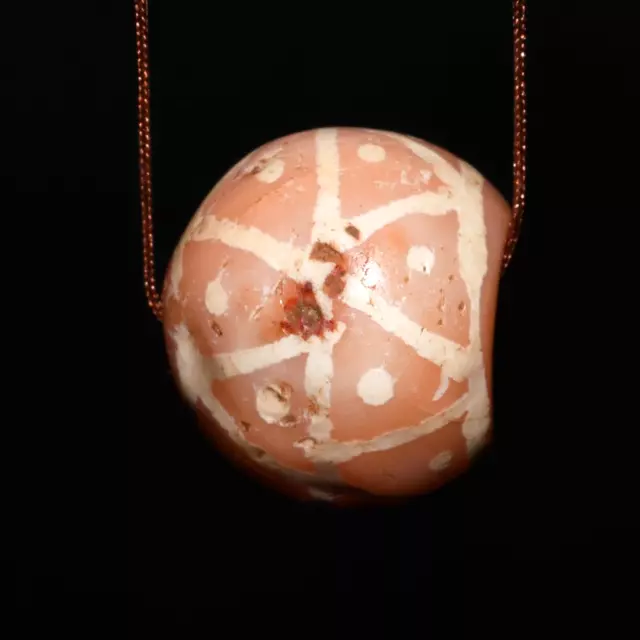 Ancient Round Etched Carnelian Bead in Excellent Condition Over 1500 Years Old